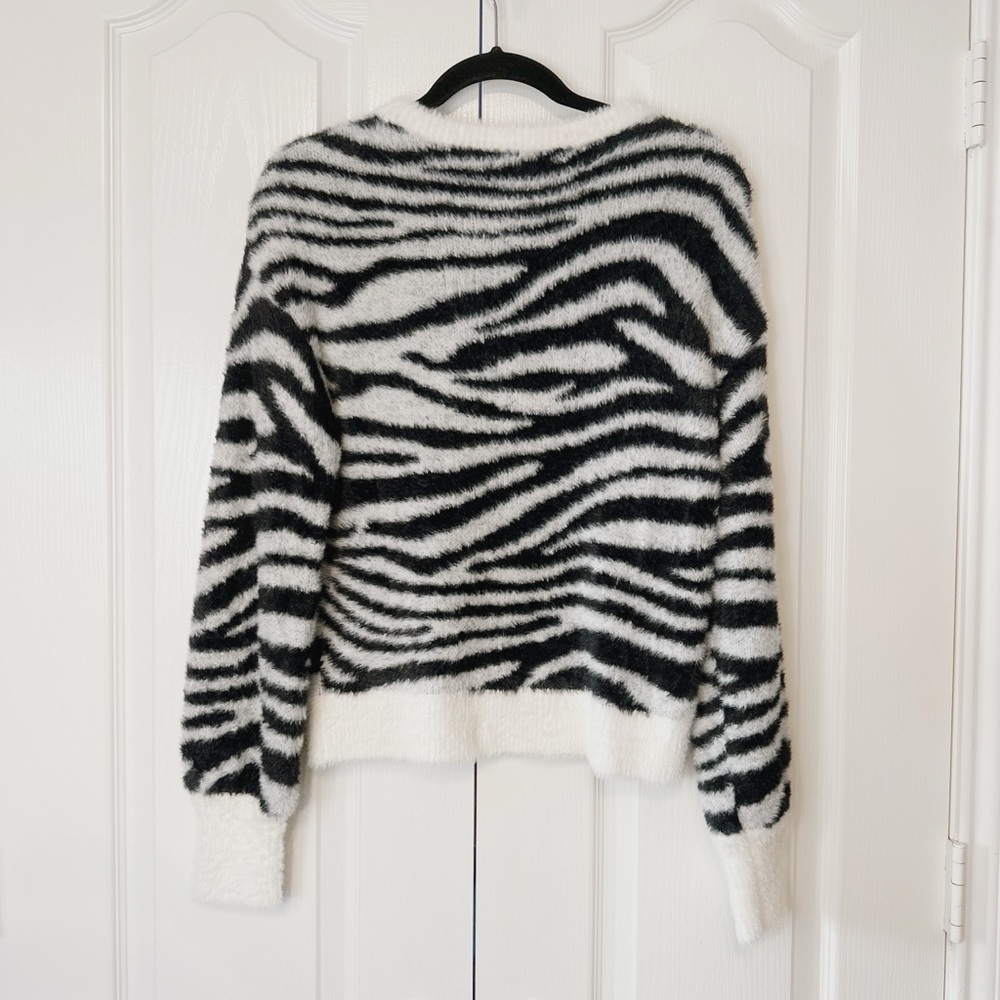 Express Zebra Print Fuzzy Sweater Size Small - image 2